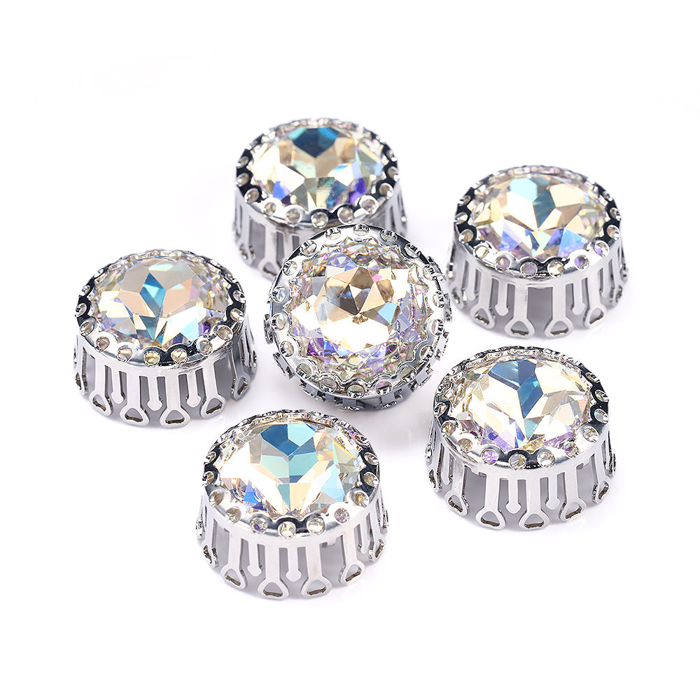 Moonlight Gemstone Flower Round Shape High-Quality Glass Sew-on Nest Hollow Claw Rhinestones WholesaleRhinestone