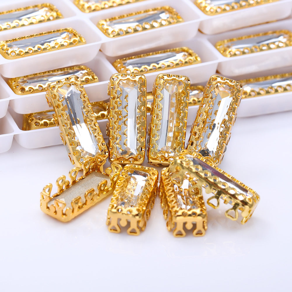 Crystal Princess Baguette Shape High-Quality Glass Sew-on Nest Hollow Claw Rhinestones