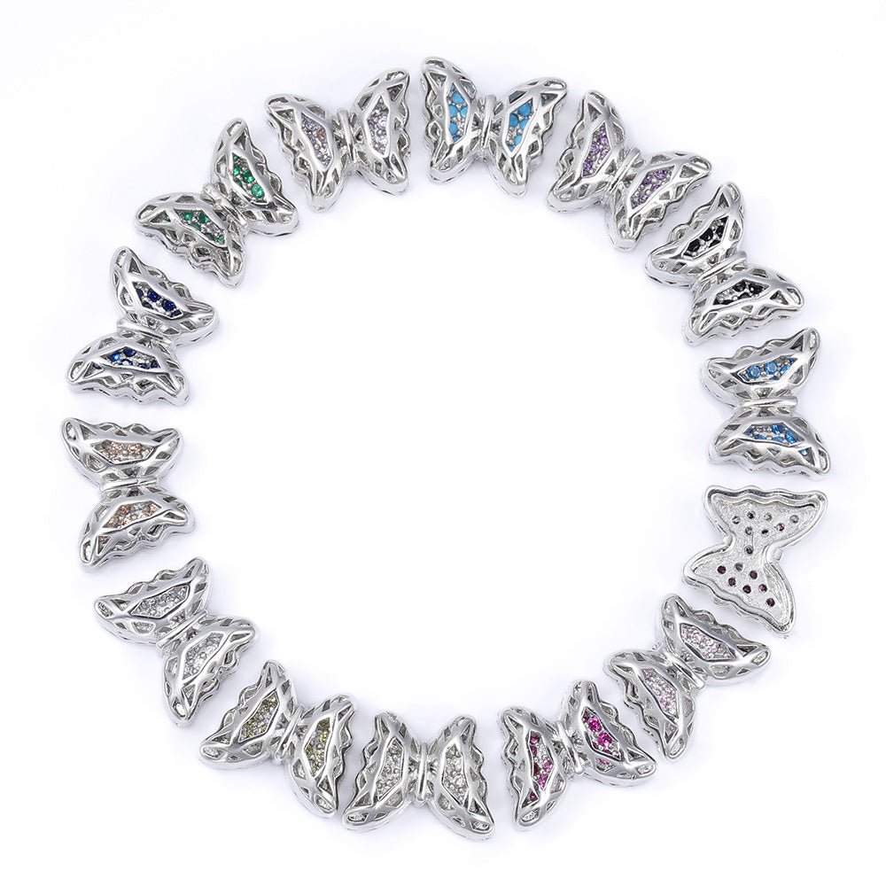 Mixed Colors Butterfly Shape Imitation Rhodium Plated High-Quality Sew-on Alloy Charms Inlaid Cubic Zirconia WholesaleRhinestone