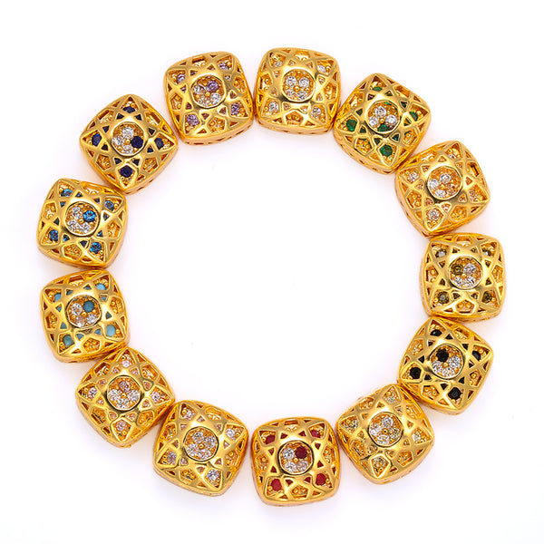 Cushion Square Shape Golden Plated High-Quality Sew-on Alloy Charms Inlaid Cubic Zirconia WholesaleRhinestone