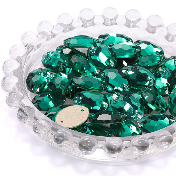 Emerald Oval Shape High Quality Glass Sew-on Rhinestones WholesaleRhinestone