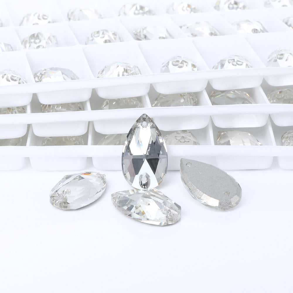 Silver Shade Drop Shape High Quality Glass Sew-on Rhinestones