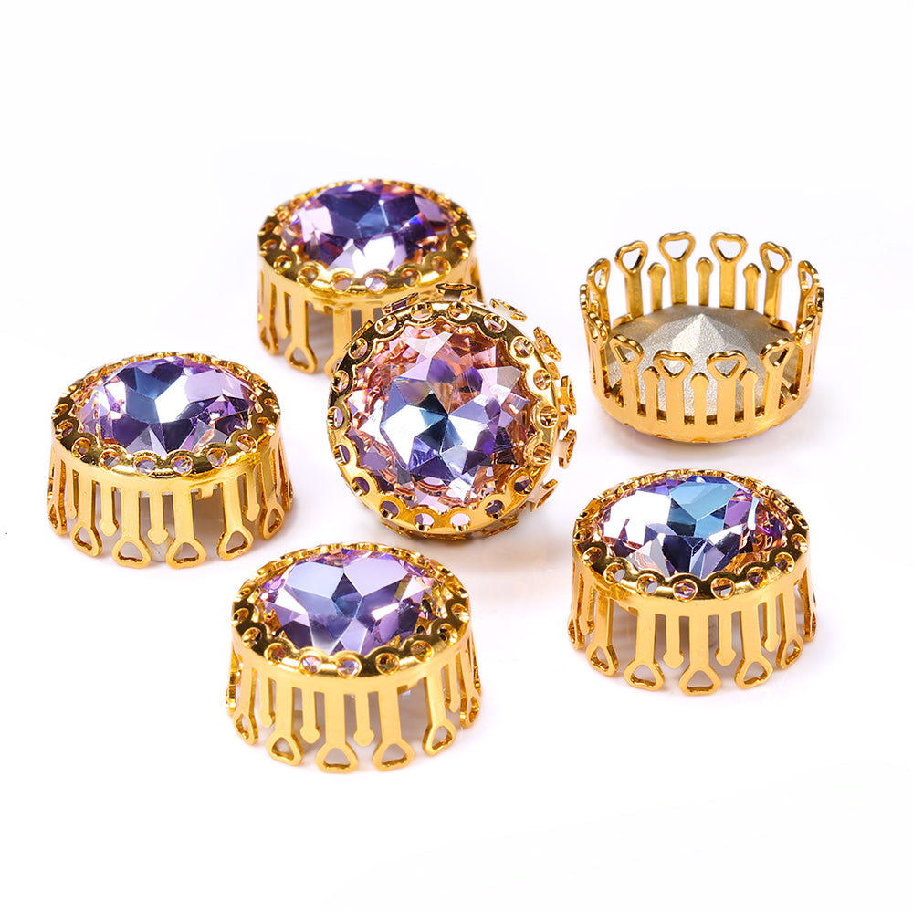 Vitrail Light Gemstone Flower Round Shape High-Quality Glass Sew-on Nest Hollow Claw Rhinestones WholesaleRhinestone Main image