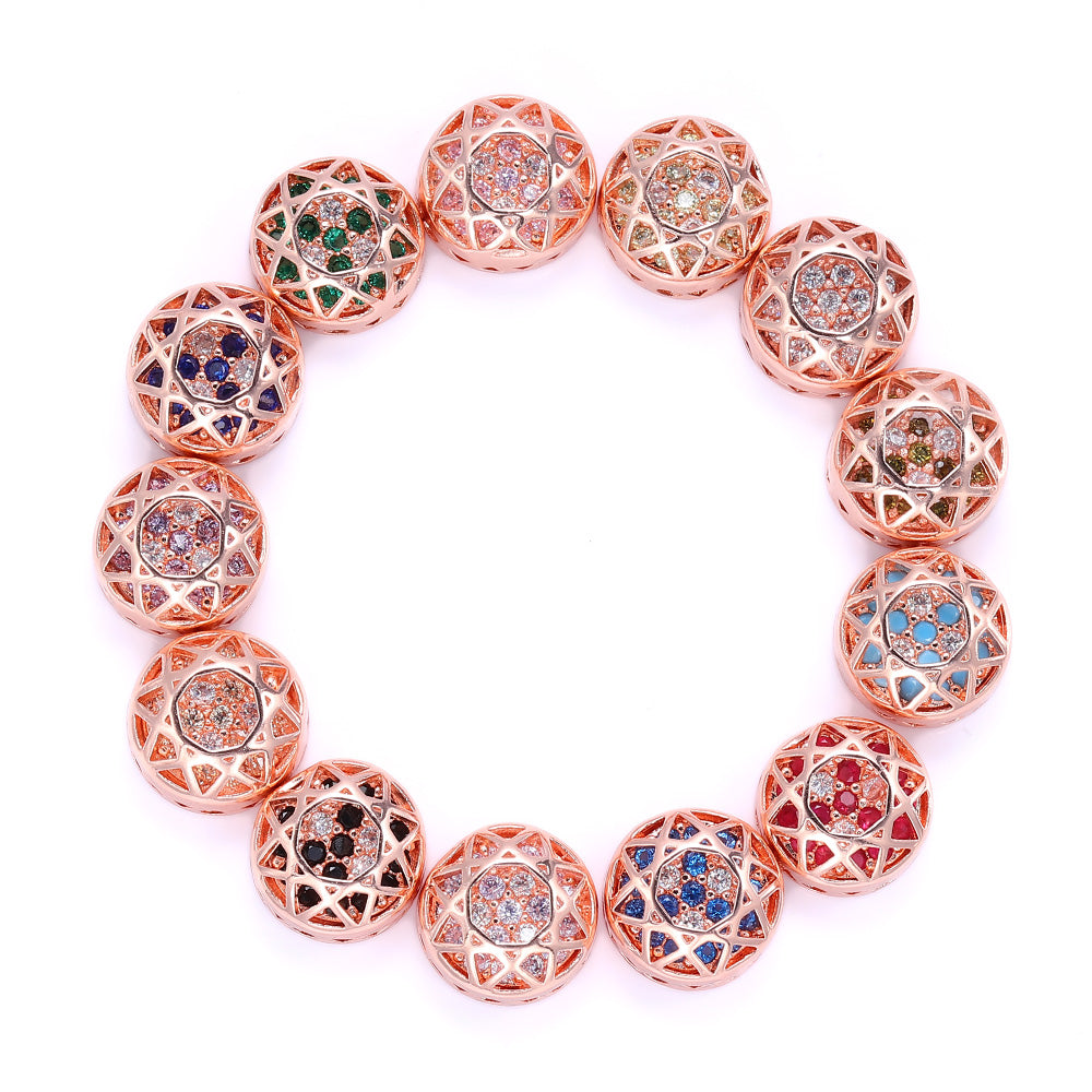 Round Shape Rose Gold Plated High-Quality Sew-on Alloy Charms Inlaid Cubic Zirconia