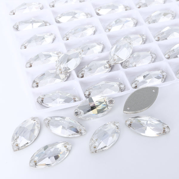Silver Shade Navette Shape High Quality Glass Sew-on Rhinestones WholesaleRhinestone