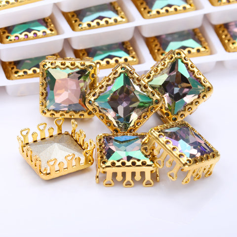 Ghost Light Princess Square Shape High-Quality Glass Sew-on Nest Hollow Claw Rhinestones