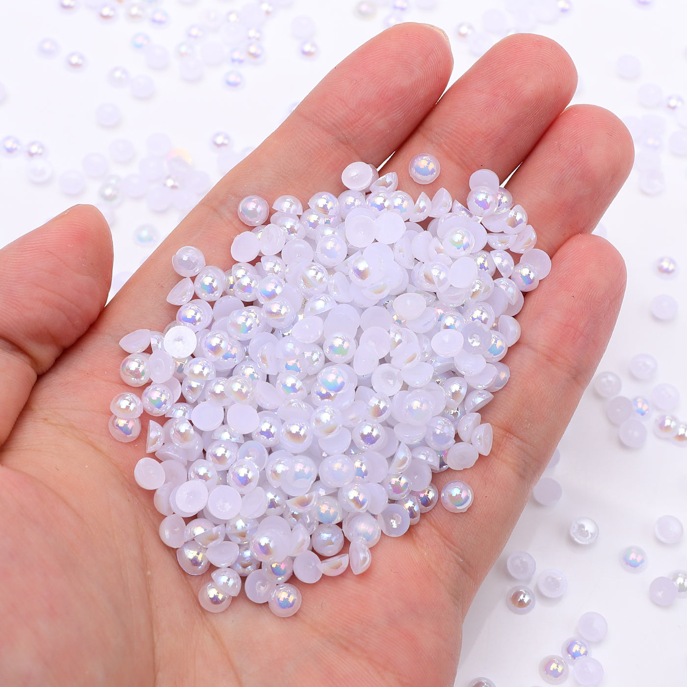 White AB Resin Flat Back Pearls Multi Sizes WholesaleRhinestone
