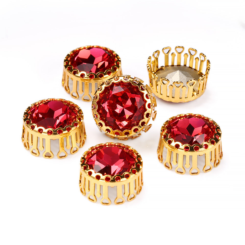 Rose Gemstone Flower Round Shape High-Quality Glass Sew-on Nest Hollow Claw Rhinestones Main image