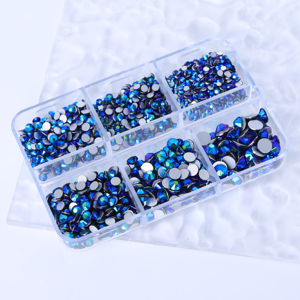 Blandede størrelser 6 gitterboks mørkegrøn ab glas fladback rhinestones til neglekunst sølv ryg Sekundært billede