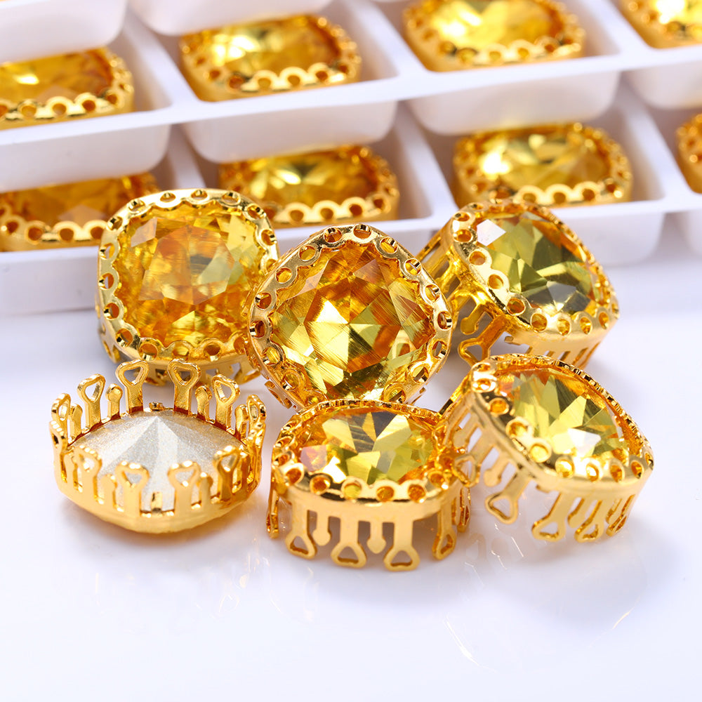 Light Topaz Cushion Square Shape High-Quality Glass Sew-on Nest Hollow Claw Rhinestones WholesaleRhinestone