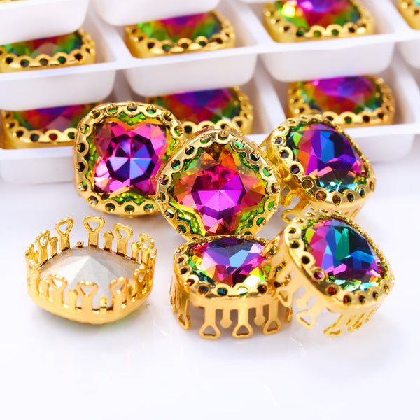 Volcano Cushion Square Shape High-Quality Glass Sew-on Nest Hollow Claw Rhinestones WholesaleRhinestone