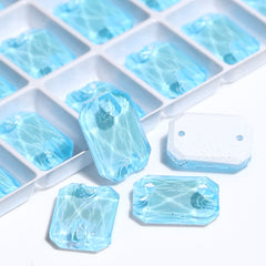 Electric Neon Aquamarine Octagon Shape High Quality Glass Sew-on Rhinestones