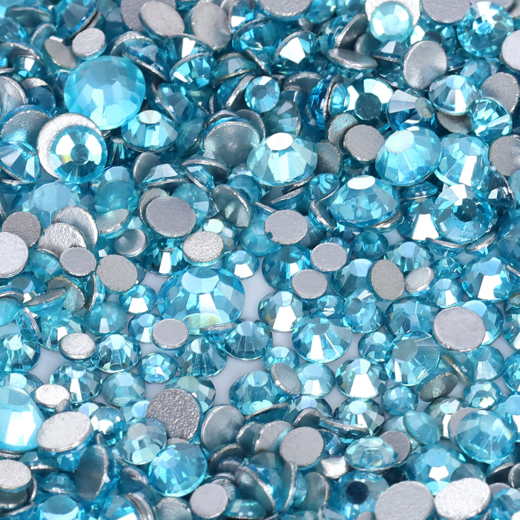 Mixed Sizes Star Aquamarine Glass FlatBack Rhinestones For Nail Art Silver Back WholesaleRhinestone
