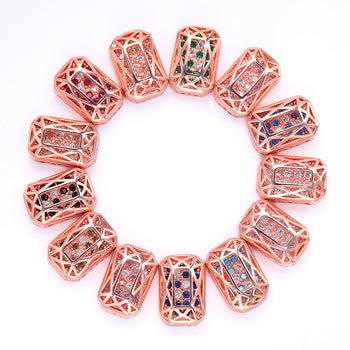 Mixed Colors Octagon Shape Rose Gold Plated High-Quality Sew-on Alloy Charms Inlaid Cubic Zirconia WholesaleRhinestone
