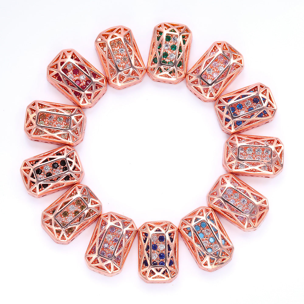 Octagon Shape Rose Gold Plated High-Quality Sew-on Alloy Charms Inlaid Cubic Zirconia WholesaleRhinestone