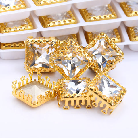 Crystal Princess Square Shape High-Quality Glass Sew-on Nest Hollow Claw Rhinestones