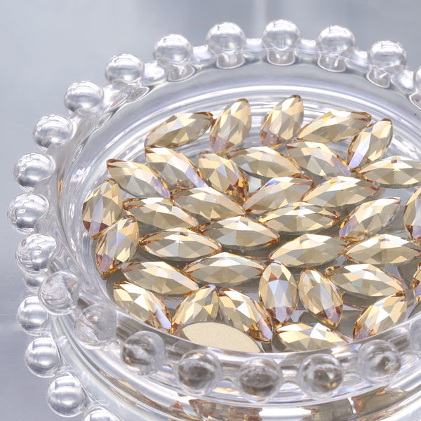 Golden Shadow Navette Shape High Quality Glass Beveled Flat Back Rhinestones WholesaleRhinestone