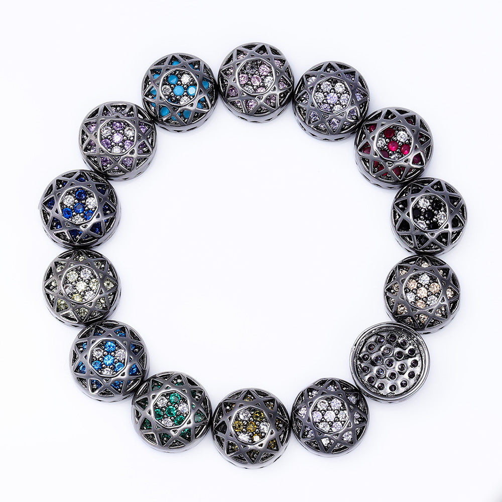 Round Shape Hematite Plated High-Quality Sew-on Alloy Charms Inlaid Cubic Zirconia WholesaleRhinestone