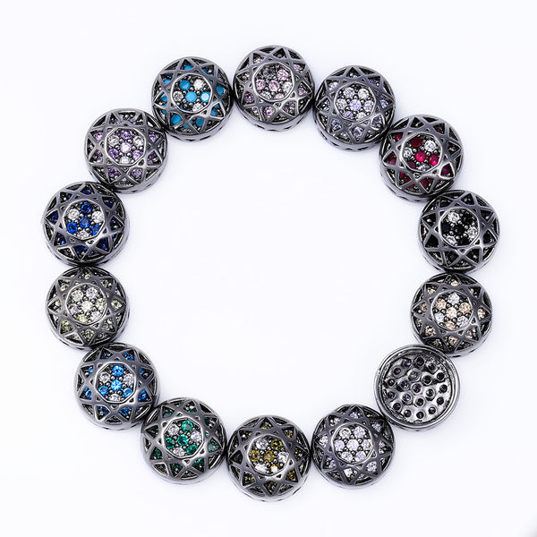 Round Shape Hematite Plated High-Quality Sew-on Alloy Charms Inlaid Cubic Zirconia WholesaleRhinestone