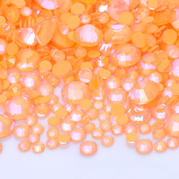 Mixed Sizes Neon Coral Orange AB Glass Flat Back Rhinestones For Nail Art WholesaleRhinestone