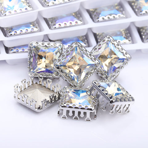 Moonlight Princess Square Shape High-Quality Glass Sew-on Nest Hollow Claw Rhinestones