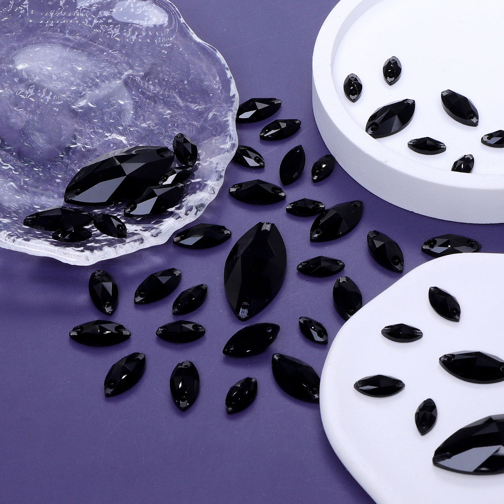 Mixed Sizes Jet Navette Shape High Quality Glass Sew-on Rhinestones WholesaleRhinestone