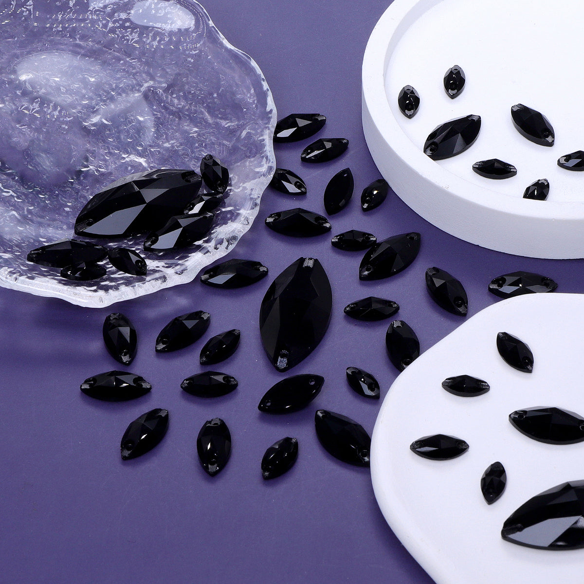 Mixed Sizes Jet Navette Shape High Quality Glass Sew-on Rhinestones WholesaleRhinestone