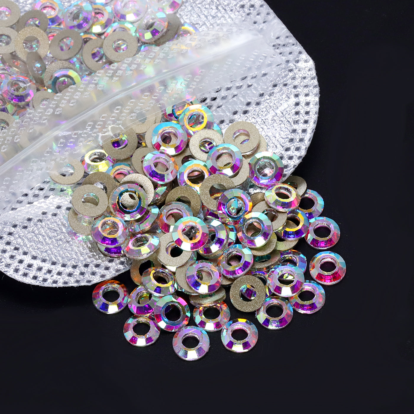 Round Hollow Shape Crystal AB Flat Back Fancy Rhinestones