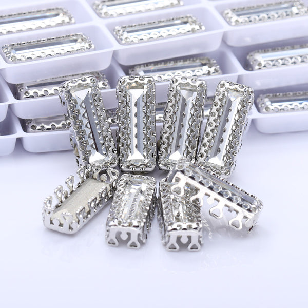 Crystal Princess Baguette Shape High-Quality Glass Sew-on Nest Hollow Claw Rhinestones WholesaleRhinestone