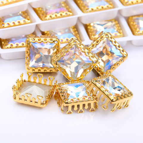 Moonlight Princess Square Shape High-Quality Glass Sew-on Nest Hollow Claw Rhinestones