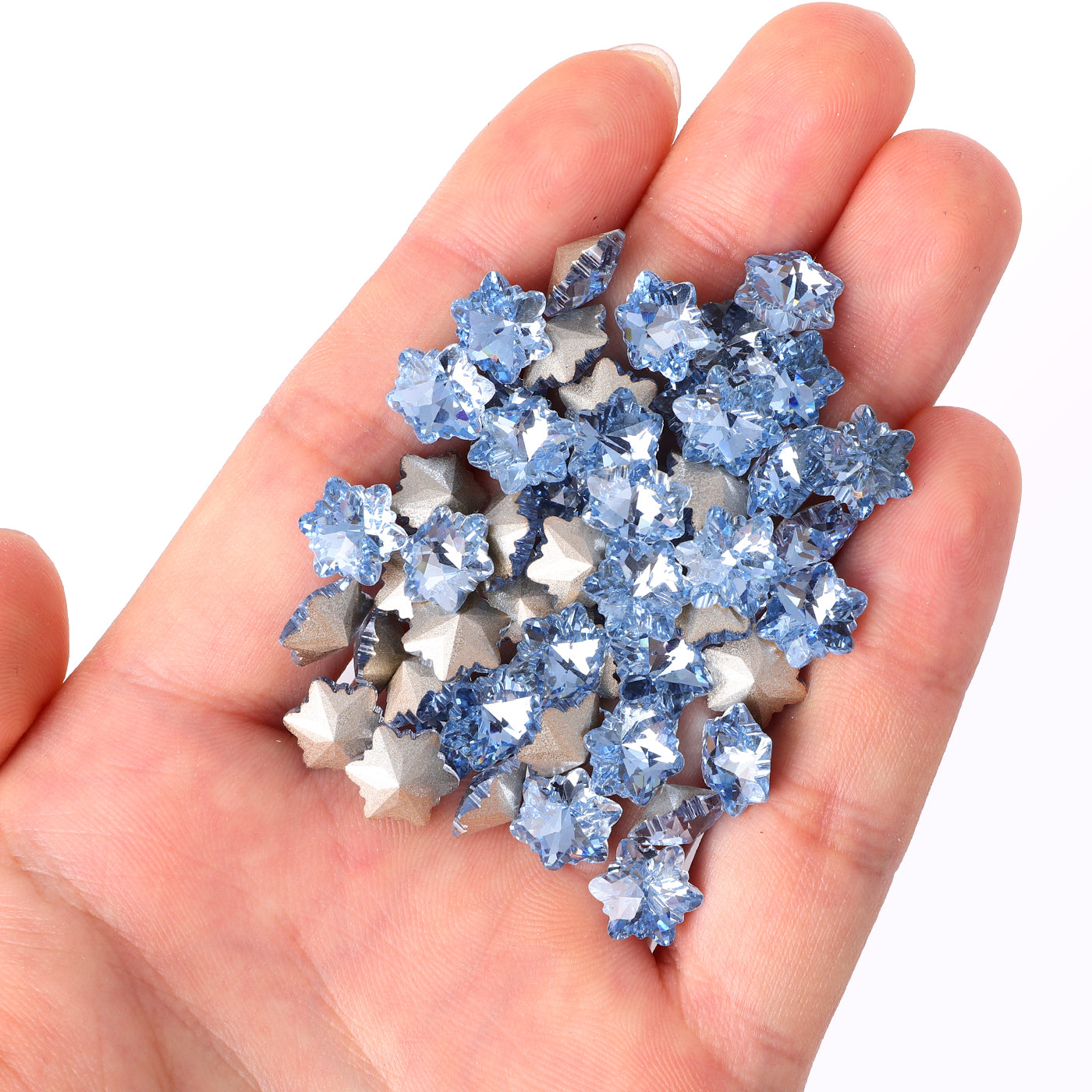 Lt Light Blue Snowflake Shape Glass Pointed Back Fancy Rhinestones