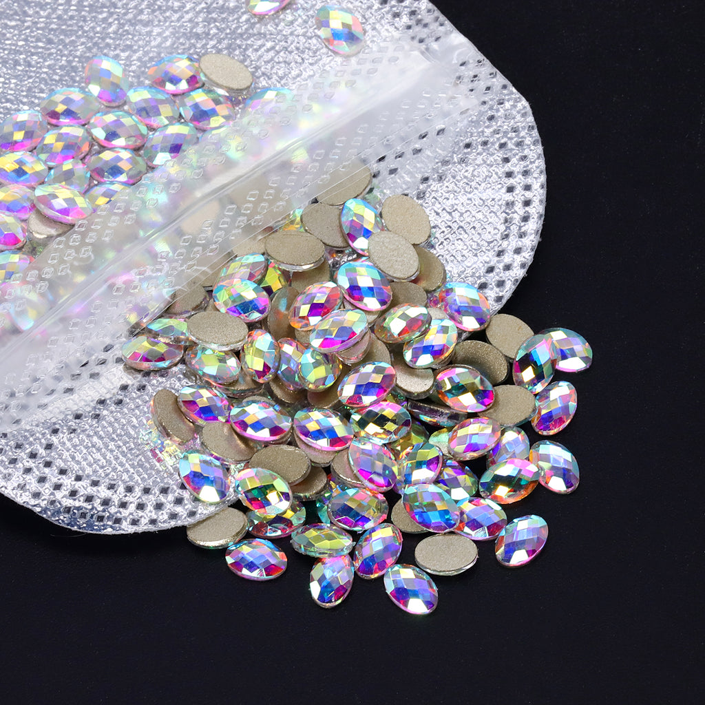 Egg Shape Crystal AB Flat Back Fancy Rhinestones