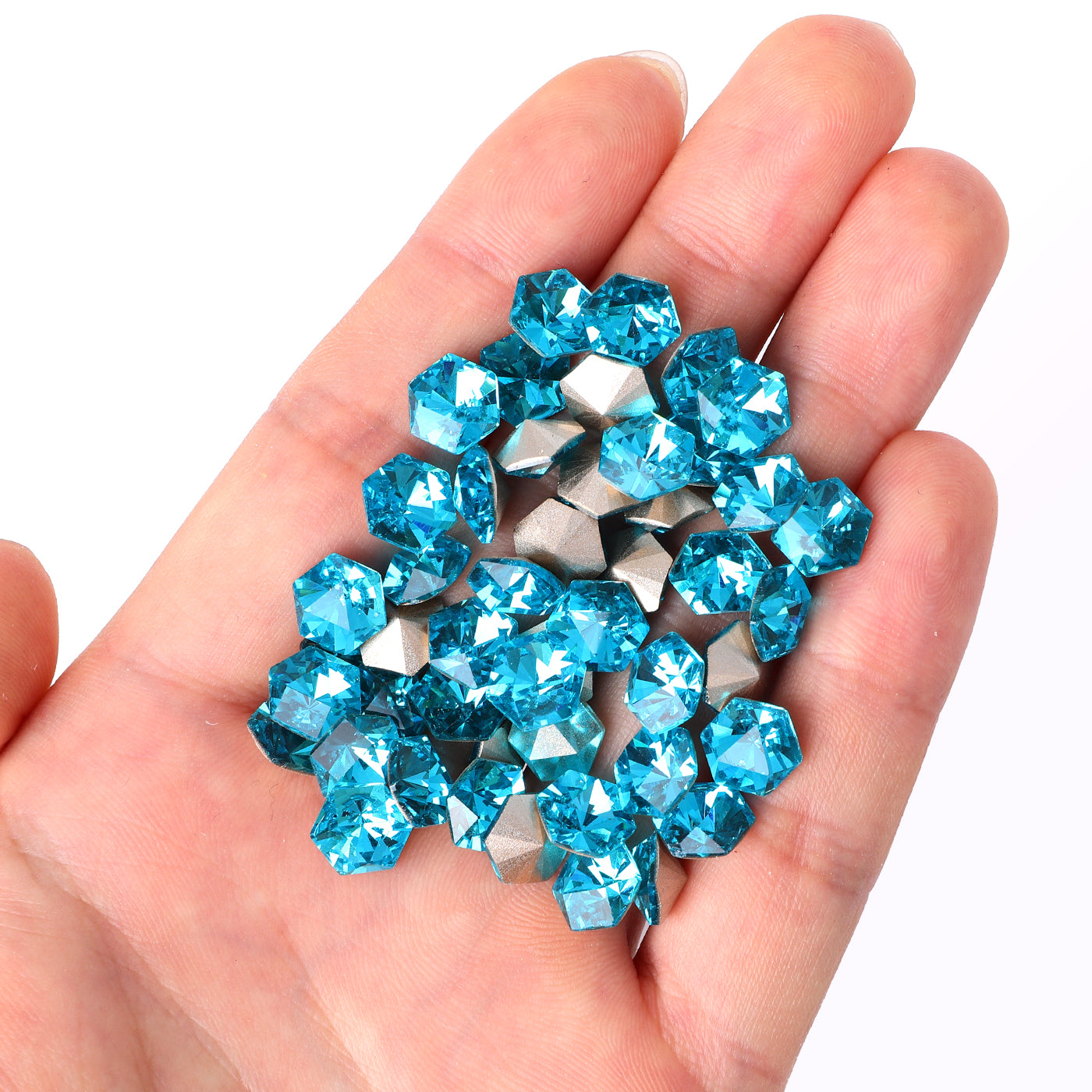 Aquamarine Hexagon kaleidoscope Shape Glass Pointed Back Fancy Rhinestones