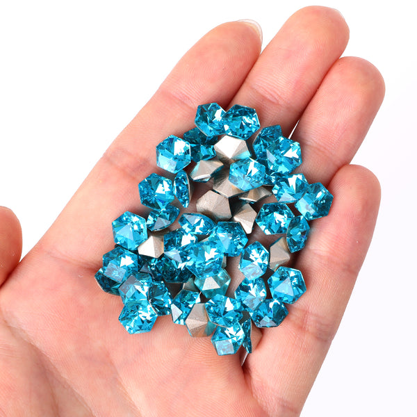 Aquamarine Hexagon kaleidoscope Shape Glass Pointed Back Fancy Rhinestones WholesaleRhinestone