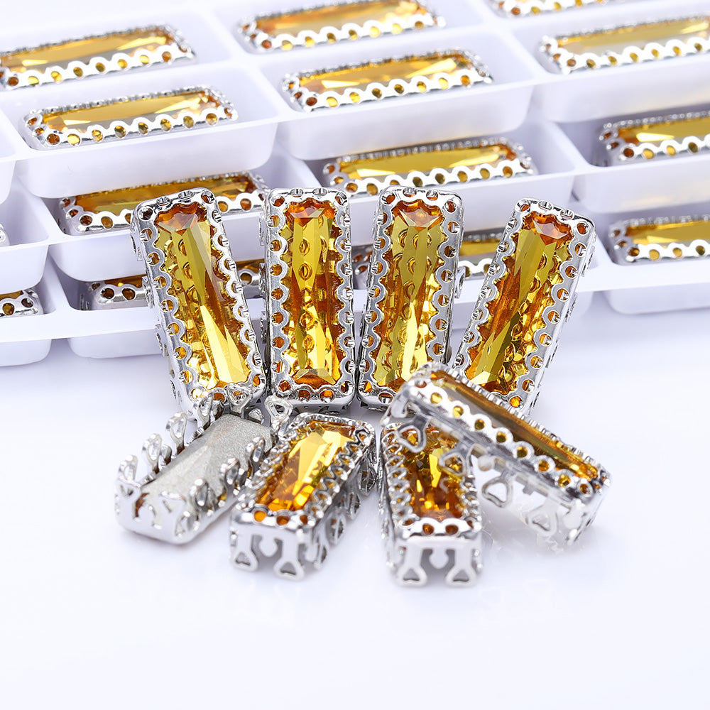 Light Topaz Princess Baguette Shape High-Quality Glass Sew-on Nest Hollow Claw Rhinestones WholesaleRhinestone