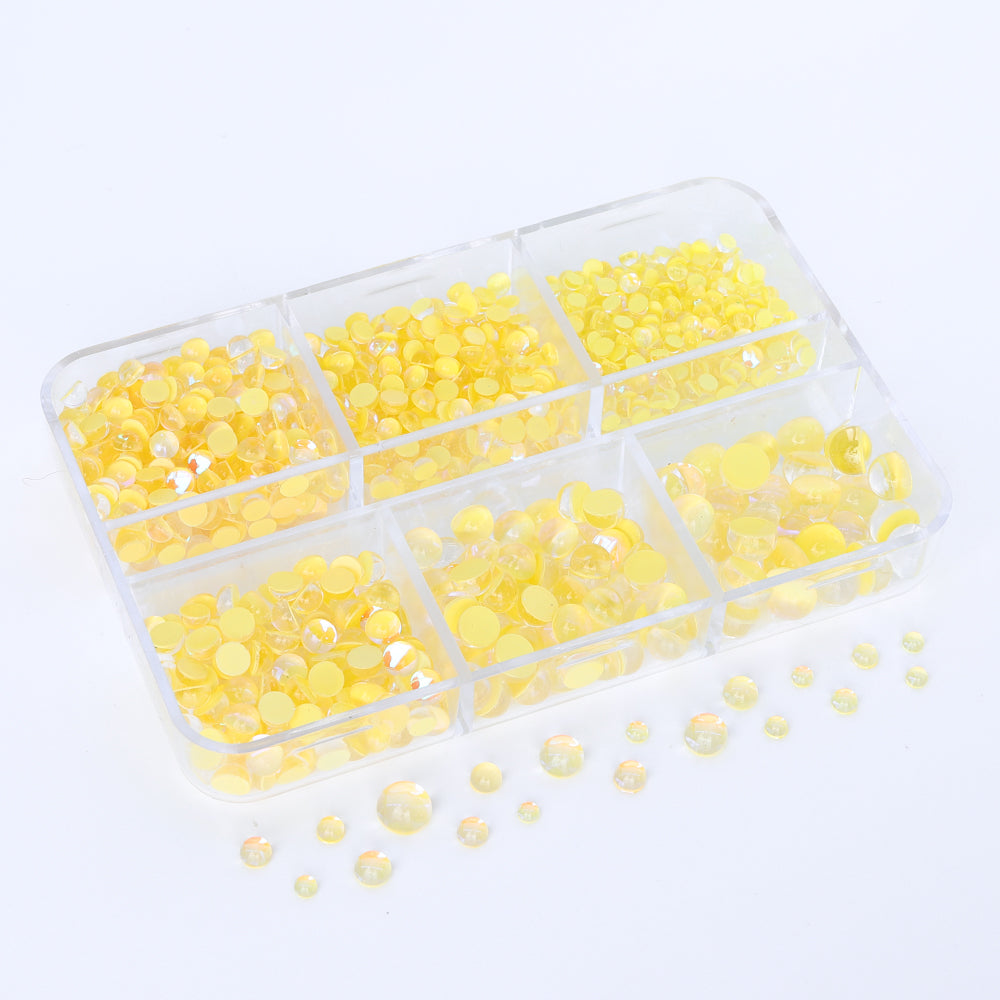 Mixed Sizes 6 Grid Box Mocha Yellow Mermaid Tears Glass Half Pearls Rhinestones WholesaleRhinestone