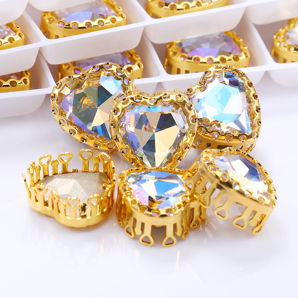 Moonlight Maxi Heart Shape High-Quality Glass Sew-on Nest Hollow Claw Rhinestones