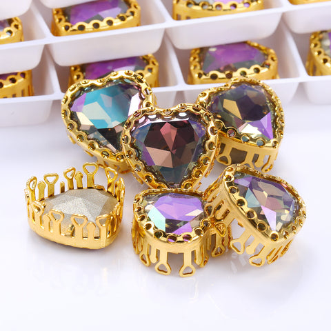 Ghost Light Maxi Heart Shape High-Quality Glass Sew-on Nest Hollow Claw Rhinestones