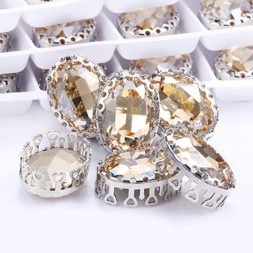 Golden Shadow Oval Shape High-Quality Glass Sew-on Nest Hollow Claw Rhinestones WholesaleRhinestone