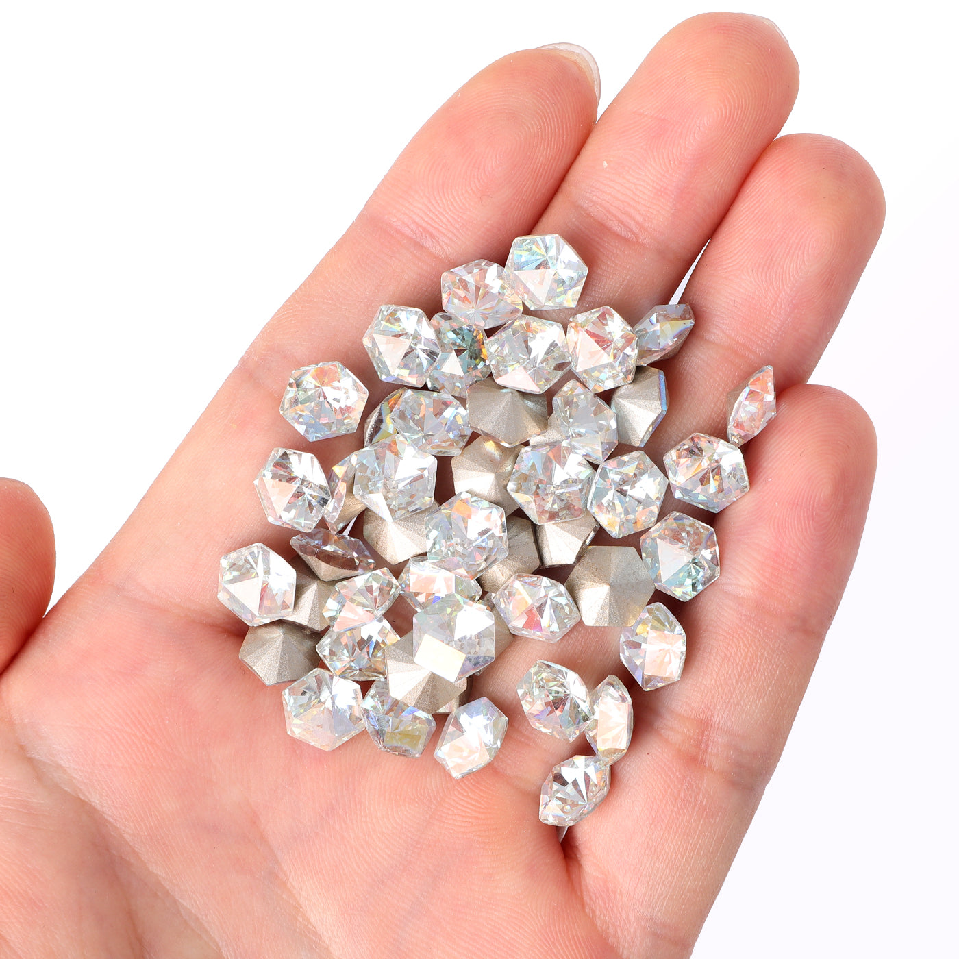 Cognac hvit sekskant kalejdoskopform glass spiss tilbake fancy rhinestones Secondary image