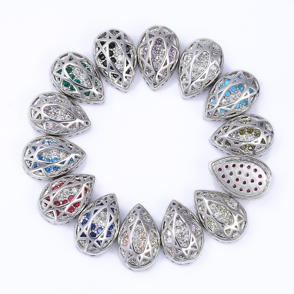 Drop Shape Imitation Rhodium Plated High-Quality Sew-on Alloy Charms Inlaid Cubic Zirconia WholesaleRhinestone