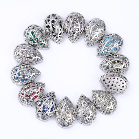 Drop Shape Imitation Rhodium Plated High-Quality Sew-on Alloy Charms Inlaid Cubic Zirconia