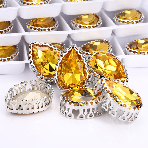 Light Topaz Drop Shape High-Quality Glass Sew-on Nest Hollow Claw Rhinestones WholesaleRhinestone