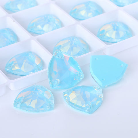 Aquamarine AM Trilliant Shape High Quality Glass Sew-on Rhinestones