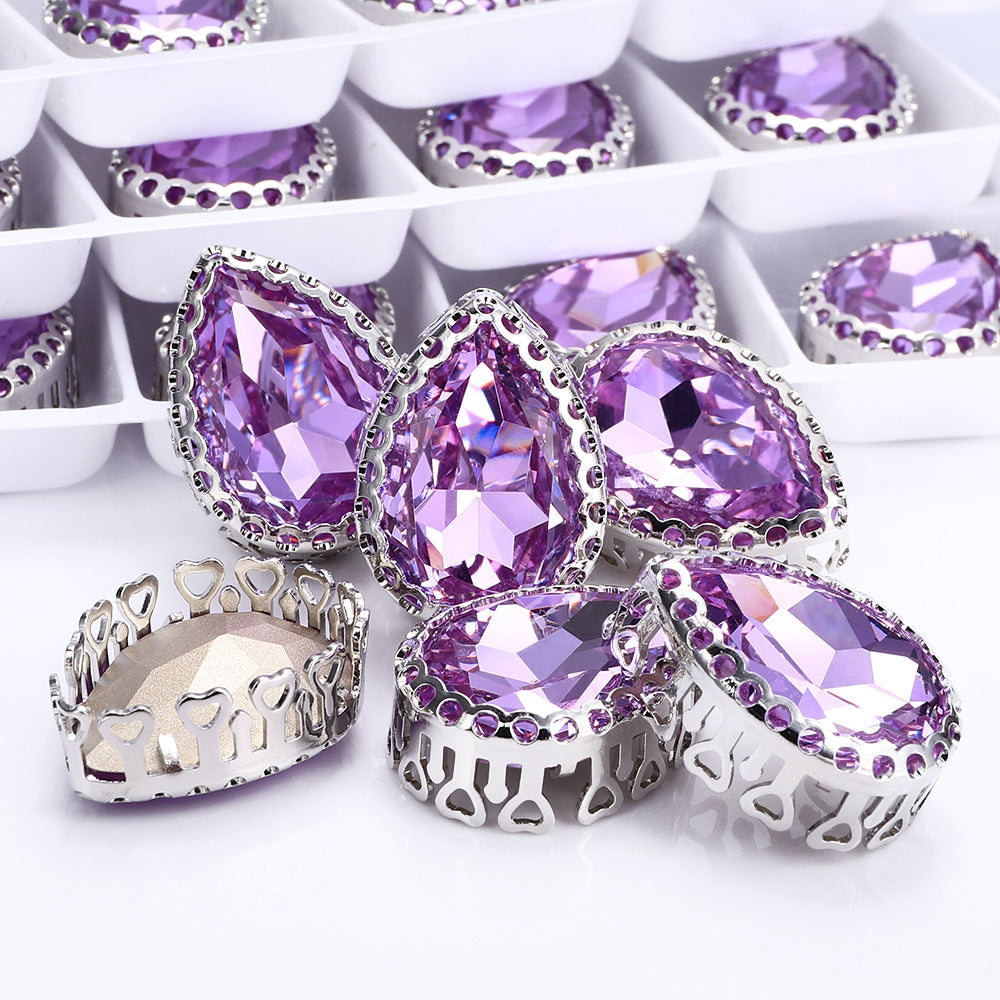Violet Drop Shape High-Quality Glass Sew-on Nest Hollow Claw Rhinestones WholesaleRhinestone