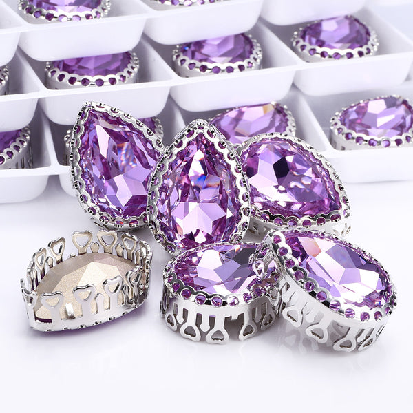 Violet Drop Shape High-Quality Glass Sew-on Nest Hollow Claw Rhinestones WholesaleRhinestone