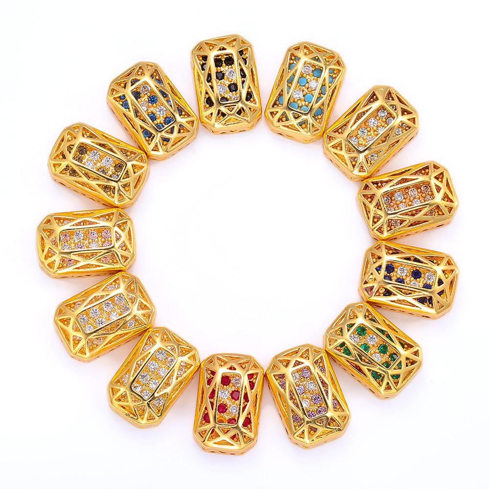 Octagon Shape Golden Plated High-Quality Sew-on Alloy Charms Inlaid Cubic Zirconia