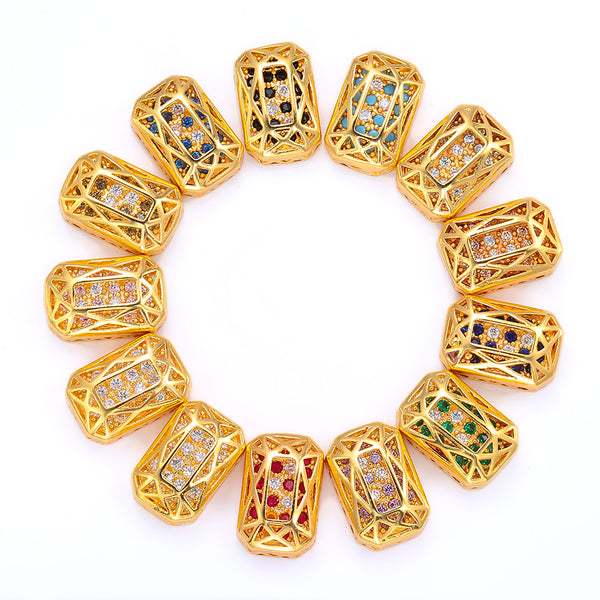 Mixed Colors Octagon Shape Golden Plated High-Quality Sew-on Alloy Charms Inlaid Cubic Zirconia WholesaleRhinestone