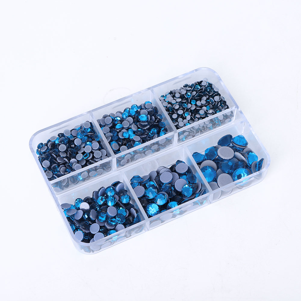 Mixed Sizes 6 Grid Box Indicolite Glass HotFix Rhinestones For Clothing DIY
