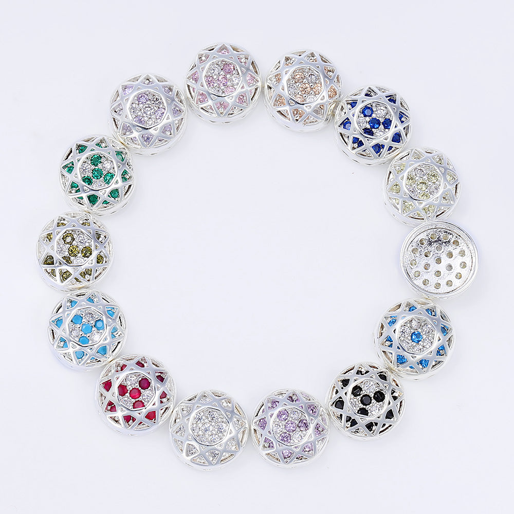 Round Shape Silver Plated High-Quality Sew-on Alloy Charms Inlaid Cubic Zirconia WholesaleRhinestone